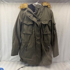 Women's Olive Green Parka with Faux Fur Hood
